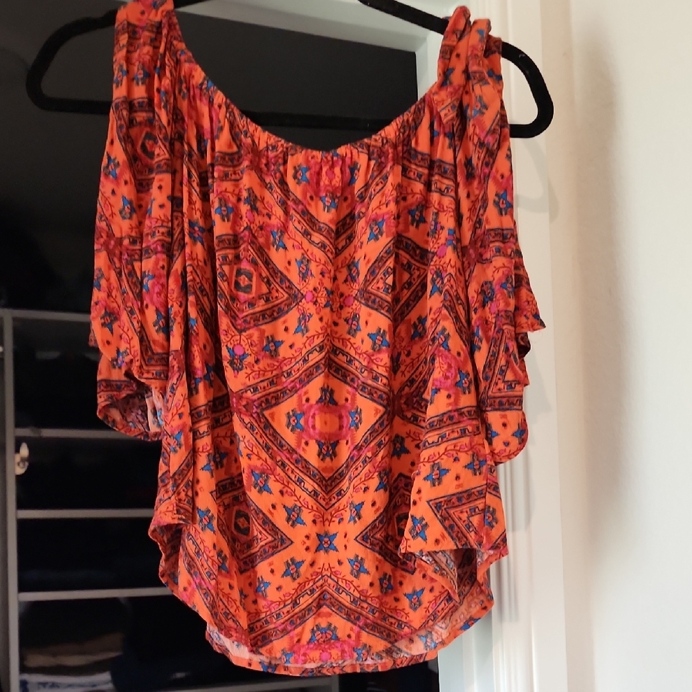 Shyanne Orange Patterned Off-Shoulder Blouse